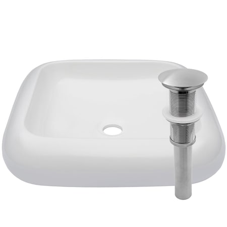 Novatto BIANCO porcelain Vessel Sink + Pop-Up Drain Set, Brushed Nickel TP-V02WBN